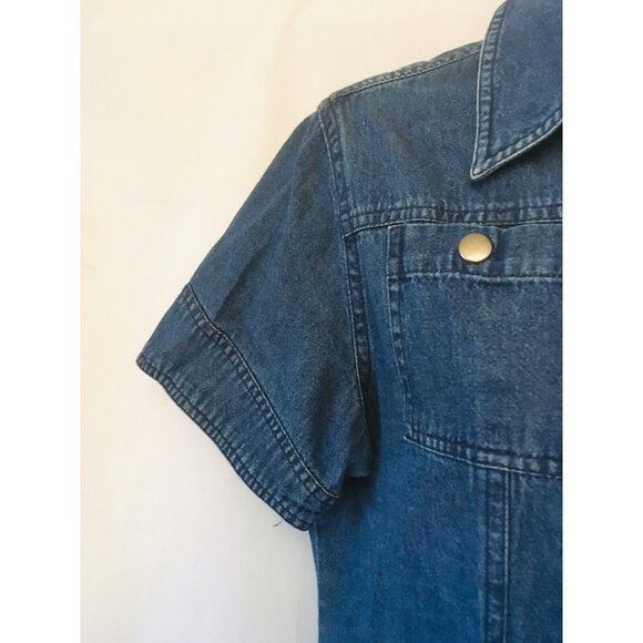Style Studio Dress Size Small Shirt Snap Button Up Blue Denim Med Wash Pockets - Picture 3 of 5